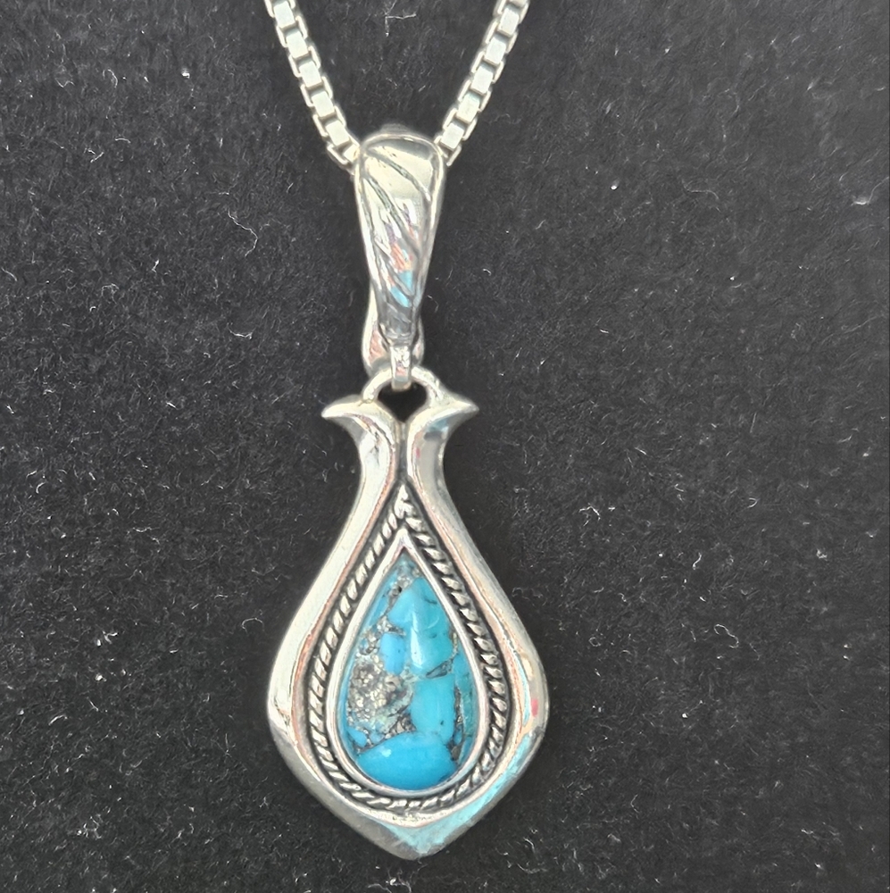 Vintage BGE Sterling And Turquoise Pendant With Chain